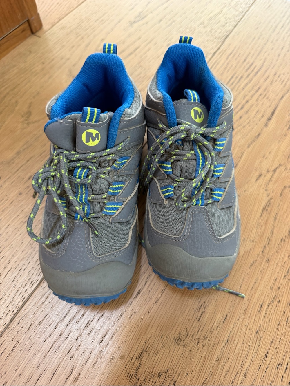Kids Gray and Blue Outdoor Boots with Neon Accents